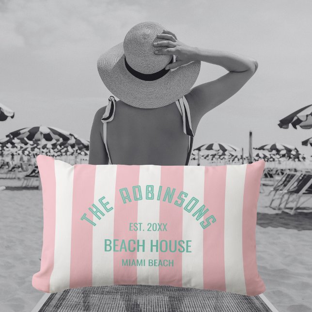 Rosa för eget namn för Beach House Cabana Rand Lumbarkudde (Skapare uppladdad)