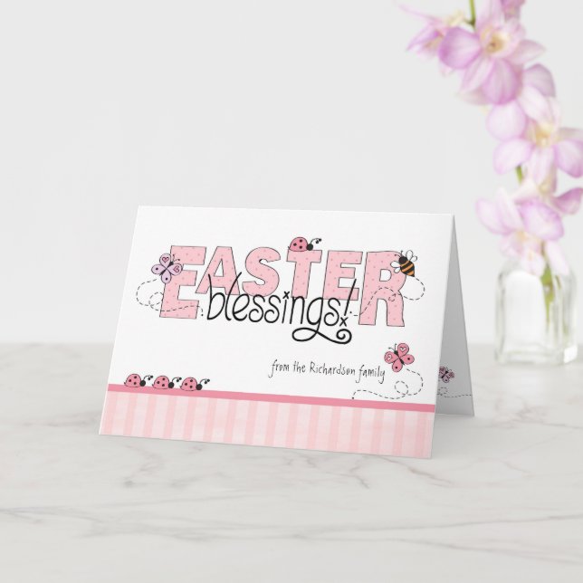 Rosa för eget namn för Påsk Blessings Kort (Orkide)