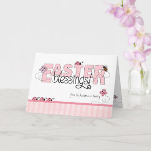 Rosa för eget namn för Påsk Blessings Kort