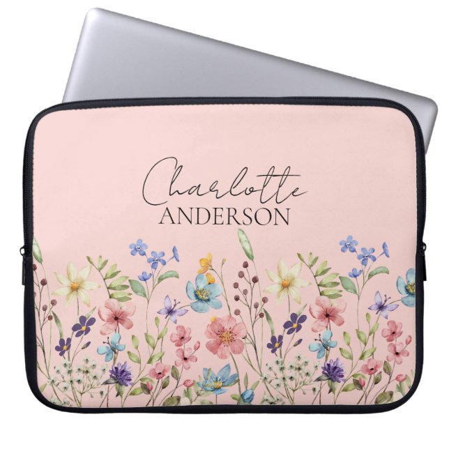  Rosa för eget namn för Wildblomma Laptop Fodral (Framsidan)