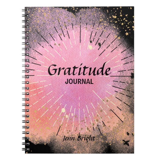 Rosa för eget namn på Gratitude Journal Black Anteckningsbok (Framsidan)