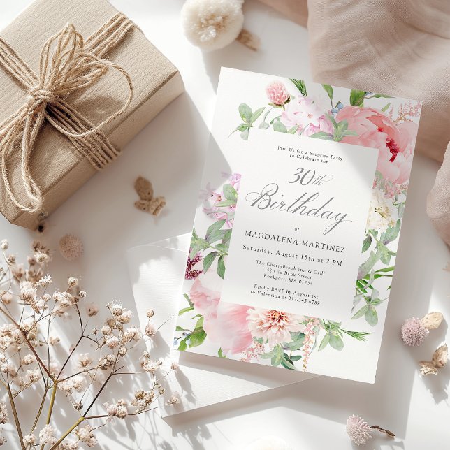 Rosa för Elegant av 30års födelsedag PARTY Inbjudningar (Skapare uppladdad)