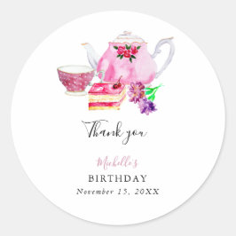 Rosa för Elegant av i tea Party Runt Klistermärke