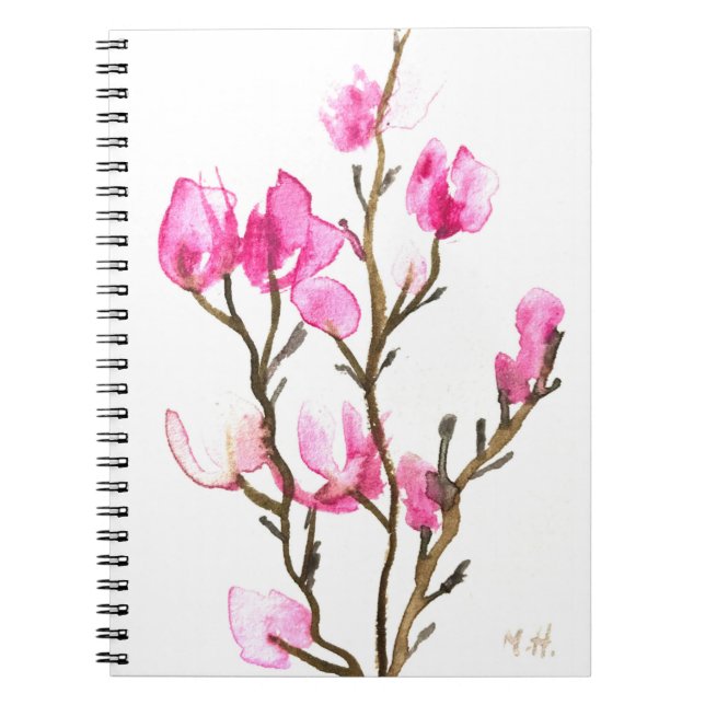 Rosa för Elegant av vattenfärgen Magnolia Blommigt Anteckningsbok (Framsidan)