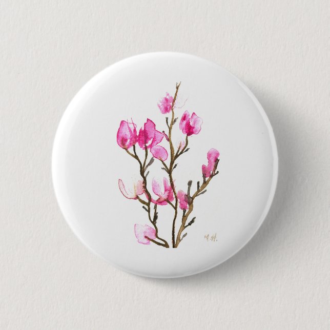 Rosa för Elegant av vattenfärgen Magnolia Blommigt Knapp (Framsida)