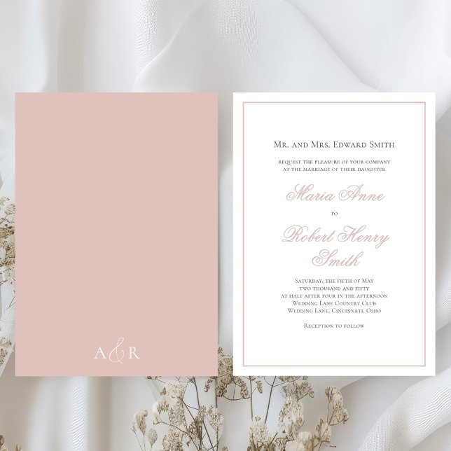 Rosa för Elegant bröllop Calligraphy   Inbjudningar (Classic Blush Pink wedding invitations. )