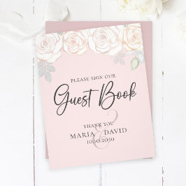  Rosa för Elegant bröllop Guest Bok Reklamblad