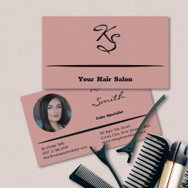Rosa för elegant Initialer Hair Stylist Visitkort