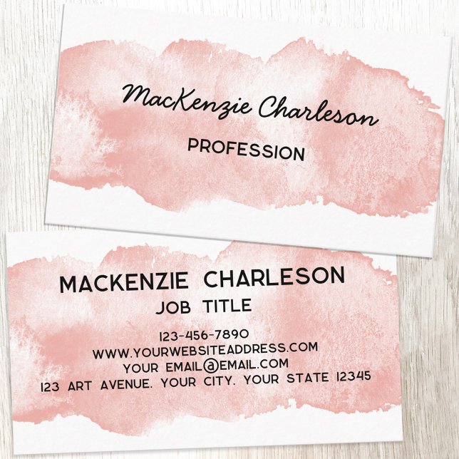  Rosa för enkel vattenfärgsfärg, brushlinje Visitkort (Simple watercolor paint brushstroke custom text business card)