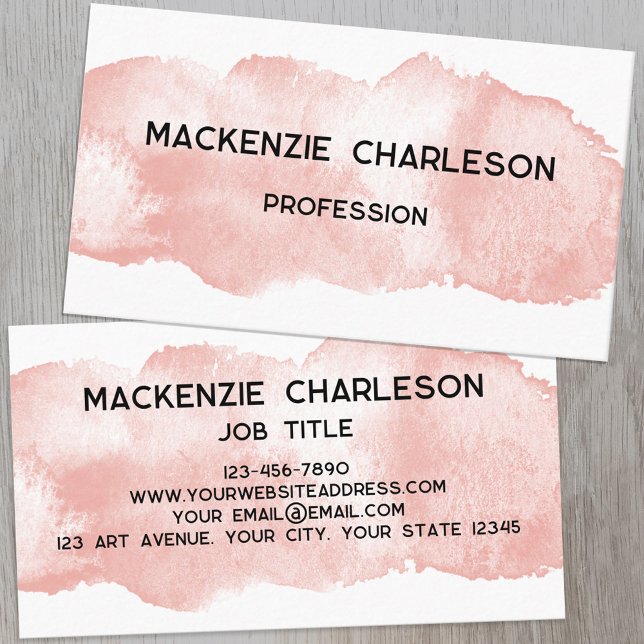  Rosa för enkel vattenfärgsfärg, brushlinje Visitkort (Simple watercolor paint brushstroke custom text business card)