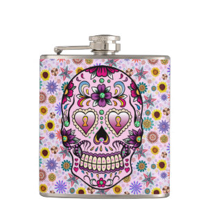 Rosa för färgfull Retro-Blommigt Skull, färgton 2 Fickplunta