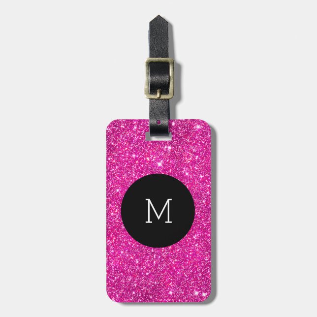 Rosa för Fauxglittergnistra för mönster Monogram Bagagebricka (Vertikal Framsida)