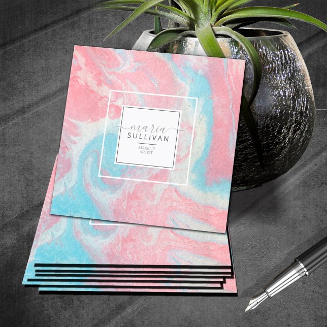 Rosa för flytande färgflöde, Abstrakt/blått ID797 Fyrkantigt Visitkort (Skapare uppladdad)