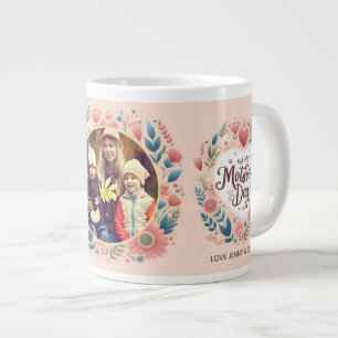 Rosa för foto-Blommigt i lycklig Mors dag Jumbo Mugg
