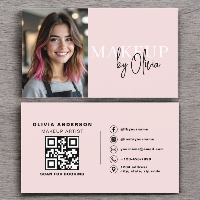  Rosa för fotot QR-kod, Makeup Artist Visitkort (Skapare uppladdad)