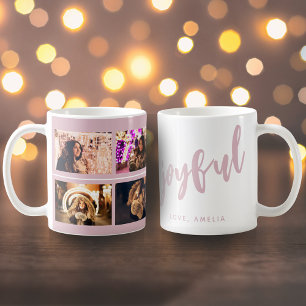 Rosa för glatt skript 4 Fotokollage Keepsak Kaffemugg