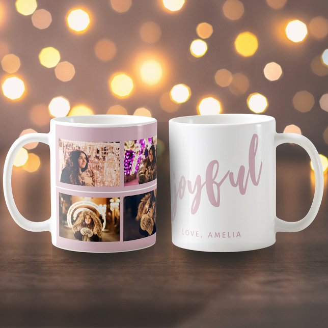  Rosa för glatt skript 4 Fotokollage Keepsak Kaffemugg (Skapare uppladdad)