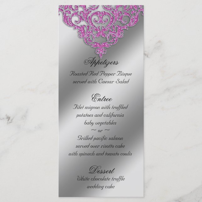 Rosa för Gnistra av Damask Wedding Menu-kort Meny (Framsida)