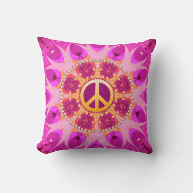 Rosa för Groovy Fredstecken Orange Cushion/Pillow Kudde (Framsida)