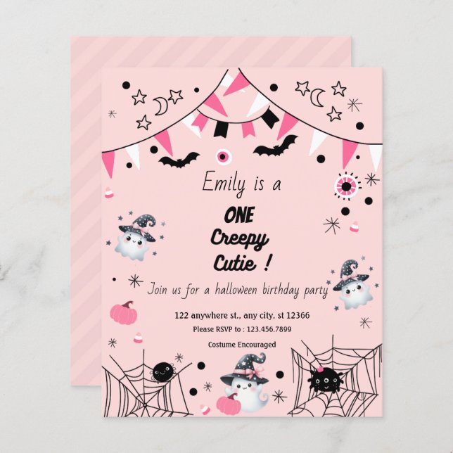 Rosa för Halloween fest budget 1:a födelsedag (Fram/baksida)