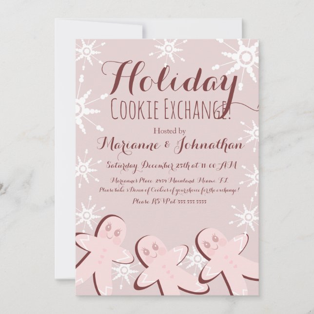 Rosa för Helgdag i Cookie Exchange Swap Julgran Inbjudningar (Framsida)