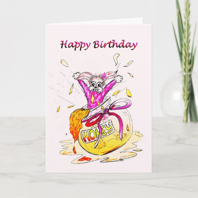 Rosa för honungsbunny Grattis på födelsedagen roli Kort (Framsida)