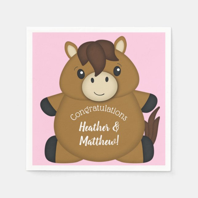 Rosa för Horse Baby Shower Pappersservett (Framsidan)