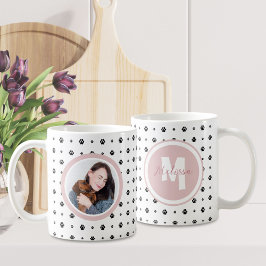 Rosa för hund Pet Monogram Photo Paw Kaffemugg