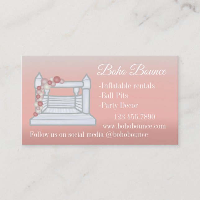 Rosa för hyrning av Party i White Bounshus Inflata Visitkort (Framsida)