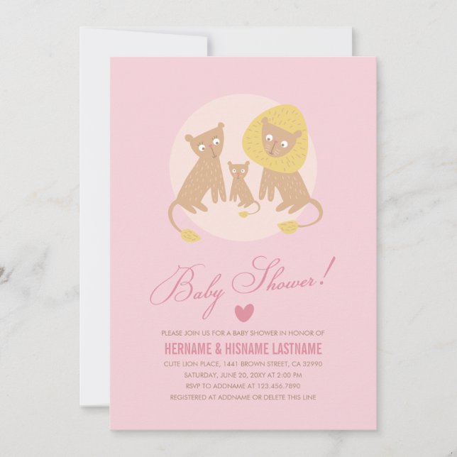 Rosa för Inbjudan  Rosa Baby Shower  i lejona fami (Framsida)