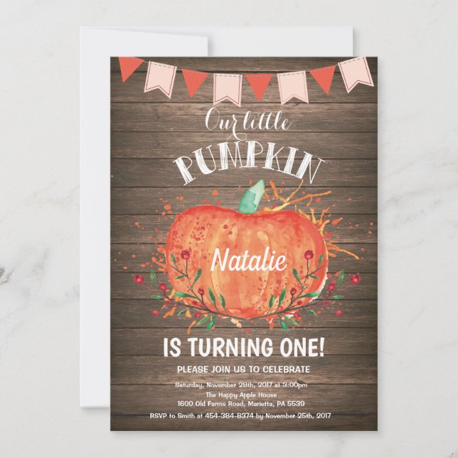 Rosa för inbjudan till Rustic Pumpkin Birthday (Framsida)