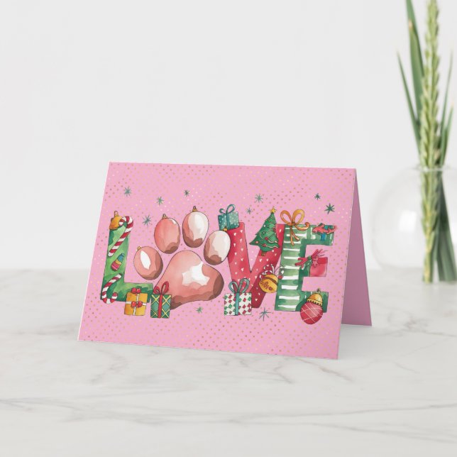 Rosa för Kärlek Pet Tass God jul helgdag-kort Inbjudan (Framsida)