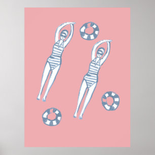 Rosa för konstgjord Snychro Swimmers Blue Illustra Poster