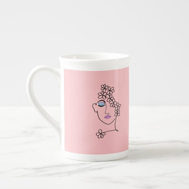 Rosa för kvinnor med blommor benporslin mugg (Vänster)