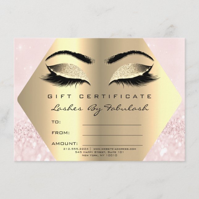 Rosa för Lash Makeup Guld Diamond Certificate Gift (Framsida)