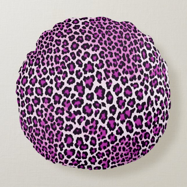 Rosa för Leopard Print Magenta Rund Kudde (Framsidan)