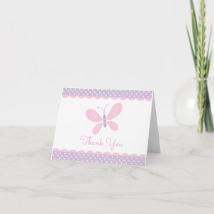 Rosa för lila av fjäril Baby Shower Tack Kort