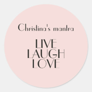 Rosa för live LAUGH KÄRLEK-offert, minimal Runt Klistermärke