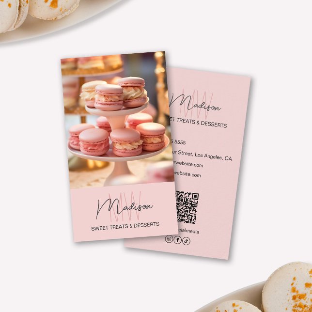 Rosa för Logotyp av bagerimonogram Visitkort (Bakery Monogram Logo Pink Business Card)