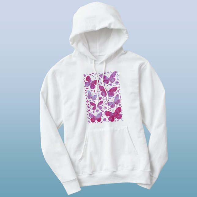 Rosa för Magenta av fjärilsvattenfärg T Shirt (Magenta hot pink watercolor buttferfly hoodie)