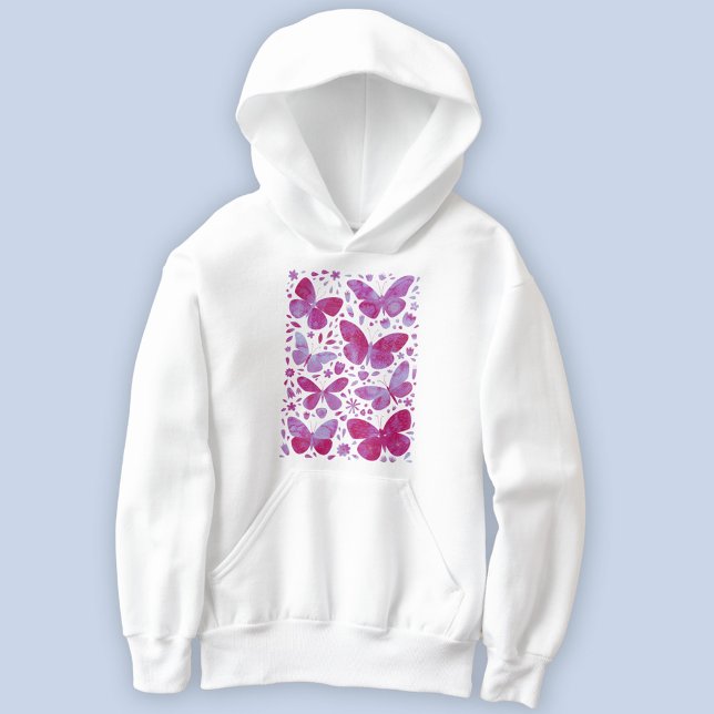 Rosa för Magenta av fjärilsvattenfärg T Shirt (Hot magenta pink watercolor butterfly art hoodie)