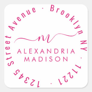 Rosa för Magentan Modern Girly Script Monogram Adr Fyrkantigt Klistermärke
