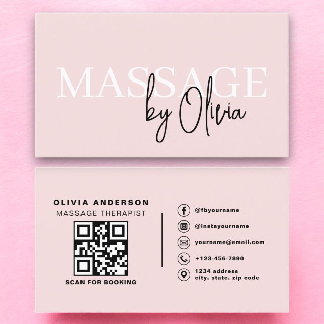  Rosa för massageterapi QR-kod Visitkort (Skapare uppladdad)
