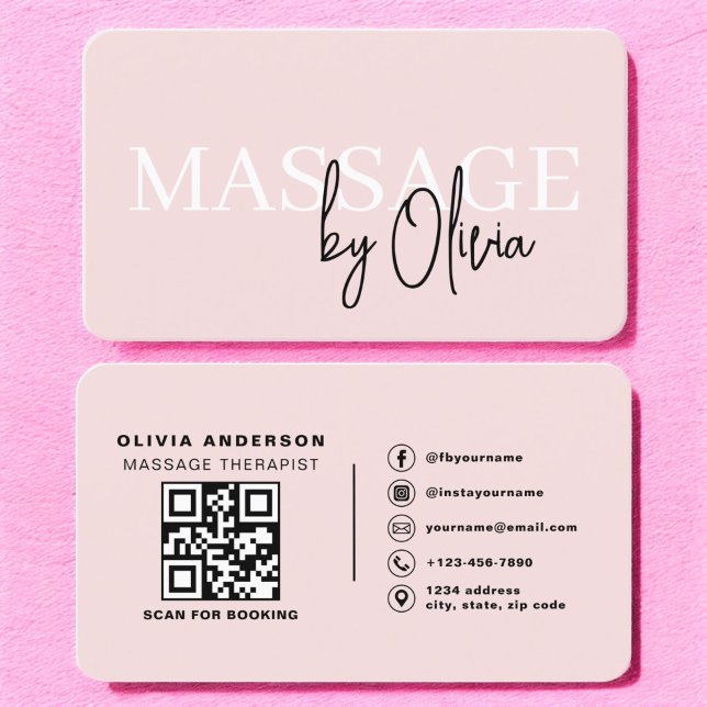  Rosa för massageterapi QR-kod Visitkort (Skapare uppladdad)