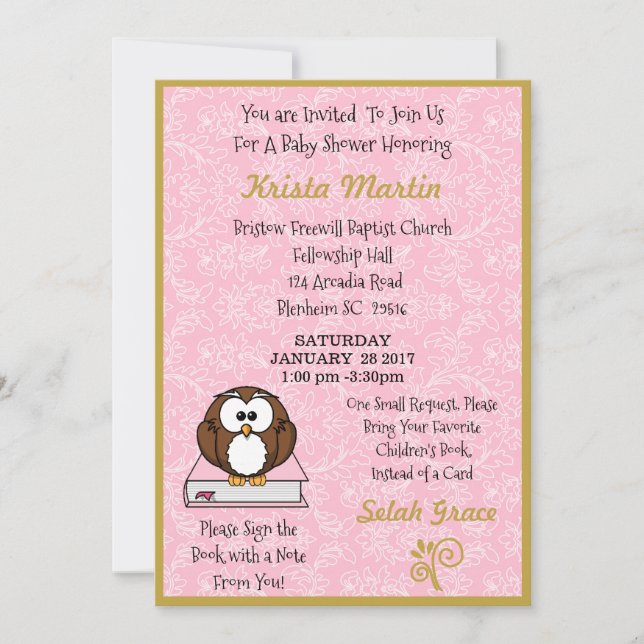 Rosa för med sig en Bok-babystövel Inbjudningar (Framsida)