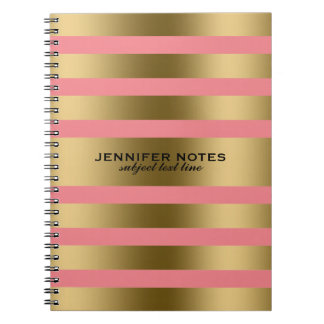Rosa för Metallic Faux Guld Rand Anteckningsbok Med Spiral