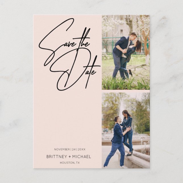  Rosa för minimal handskriven fotokollage Vykort (Framsida)