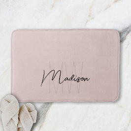  Rosa för Modern Monogram Namn-skript Badrumsmatta