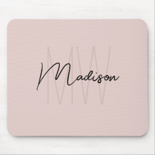 Rosa för Modern Monogram Namn-skript Musmatta