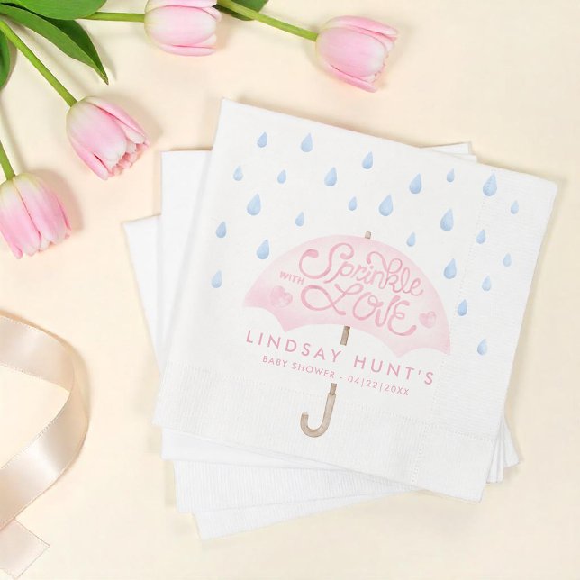 Rosa för modern skraple Baby Shower Pappersservett (Umbrella - Sprinkle with Love Baby Shower Napkins)